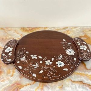 Luxury MOP Inlay Wooden Chocolate Serving Storage Tray Rounded Modern Dry Fruit Platter Hand Polished <b>Coffee</b> <b>Table</b> Home Decor - Product Image 3