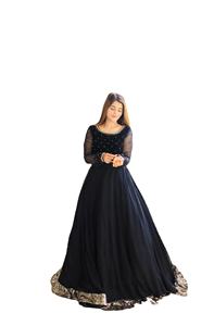 Nouvelle Robe Anarkali Longue de Soirée pour Femme, Ornée de Paillettes en Tulle Souple, à Manches Longues, Col Superposé et Ourlet Plissé, Style Lehenga Choli - Product Image 3