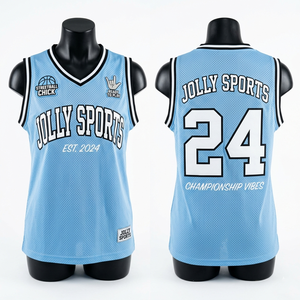 Premium 170 GSM <b>Mesh</b> Women Basketball Jersey Light Blue Breathable Custom Print Streetwear Style Basketball Jersey Breathable - Product Image 1