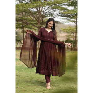 DAMDERRY'S Ensemble de costume Anarkali couleur café pour femme 02 - Product Image 6