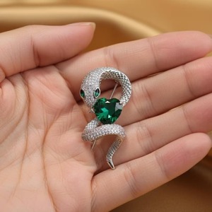 Elegant Design Diamond & Heart Cut Snake Brooch Pin 14k Gold Plated Silver <b>Witchy</b> Accessories Party <b>Gift</b> Women Men - Product Image 4