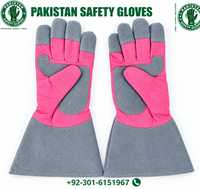 Gants de sécurité en cuir du Pakistan, résistants aux coupures, pour le jardinage, avec manchette, rose et gris, ambidextres, à enfiler