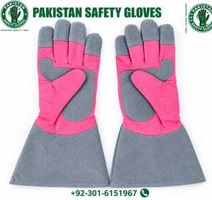 Guantes de seguridad de Pakistán, de cuero, para jardinería, resistentes a cortes, con puño tipo guanteleta, rosa y gris, ambidiestros, de fácil colocación. - Product Image 4