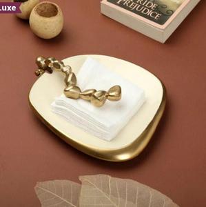 Glam Gold <b>Tissue</b> Holder With Pearl Design <b>Paper</b> Napkin Stand Decorative Tray - Product Image 1