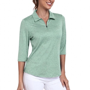 Polo de Golf para Mujer con Cierre de Cremallera, Top Deportivo Transpirable, Manga Tres Cuartos, para Deportes al Aire Libre, Tenis, Casual de Negocios - Product Image 1