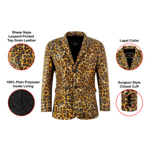 Custom Men's Genuine Sheep Napa <b>Leather</b> Leopard Print <b>Blazer</b> Premium Fashion Coat Private Label Wholesale Manufacturer Summer - Product Image 4