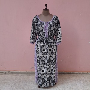Vestido Maxi Boho con Estampado Floral, Hecho a Mano, Ecológico, Cuello Redondo, Manga Larga, Corte Holgado, Vestido Casual de Verano para Mujer, Cintura Holgada - Product Image 5