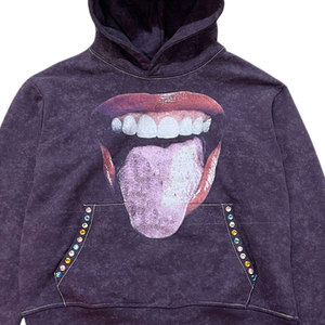 Sudadera con capucha vintage lavada con estampado gráfico y detalle de pedrería – Sudadera estilo streetwear para hombre y mujer, tela suave - Product Image 6