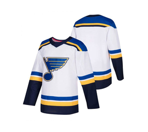 Nouveau design Maillot de hockey sur glace bleu col en V manches longues rayé blanc et jaune respirant écologique 100% polyester Vêtements pour hommes - Product Image 3