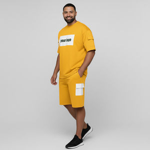 Streetwear Wholesale Breathable Quick-Dry Anti-Bacterial Eco-Friendly Summer Solid Printed 100% Cotton Hip Hop Men's Short <b>Set</b> - Product Image 6