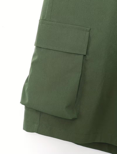 Men's Green Polo Shirt With Cargo Shorts Set Quick Dry Casual Summer Outfit Solid Color Knitted Polyester - Product Image 4