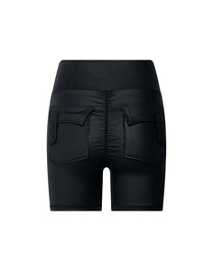 Nouveaux shorts pour femmes personnalisés noirs Essence Scrunch, taille haute, 2 boutons au dos, 2 poches sur les hanches, respirants, pour la gym - Product Image 2