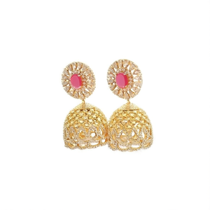Gold Plated White Zircon Jhumka Hoop Earrings for Wedding Party - Product Image 2
