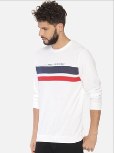 Sudadera Blanca de Cuello Redondo para Hombre, Corte Regular, Estampado a Rayas, Informal, Tejida, 100% Algodón, para Otoño - Product Image 3