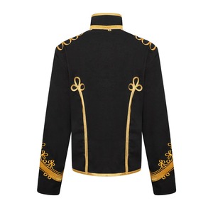 Veste Hussar noire pour homme à col mandarin avec broderie dorée, double boutonnage, manteau d'hiver formel - Product Image 2