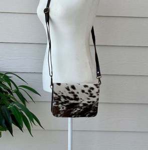 Bolso de piel de vaca, bandolera, cartera de mano, color marrón, piel de becerro con pelo, cuero con pelo - Product Image 5