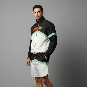 Custom Windbreaker Tracksuit Set Men Stand Collar <b>Zip</b> <b>Up</b> Jacket Matching Shorts Color Block Nylon Panel Streetwear Track Suit Se - Product Image 3