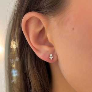 Boucles d'oreilles clous en grappe, diamant de laboratoire taille ronde, pour usage quotidien, style minimaliste classique, fermoir poussoir, bijoux fins en or massif 10k 14k 18k - Product Image 2