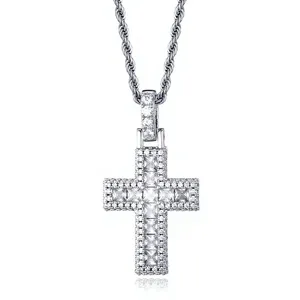 Antique Rugged Cross Moissanite Gold Plated Fully Iced Out Hip Hop Party <b>Pendant</b> <b>Necklace</b> <b>for</b> <b>Men</b> Women - Product Image 1