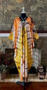 Caftán de Rayón Shibori Teñido a Mano, Estilo Vintage, Vestido Maxi Tropical - Product Image 2