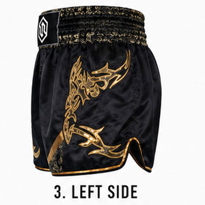 Pantalones Cortos de Muay Thai Negros de Lona de Alta Calidad para Hombre con Logotipo Personalizado, Pantalones Cortos Transpirables para MMA y Boxeo con Cierre de Cordón - Product Image 3