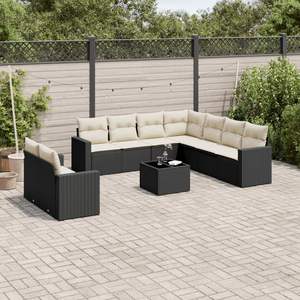 Ensemble de canapés de jardin en polyrotin noir réglable avec grandes pieds, mobilier d'extérieur confortable - Product Image 1