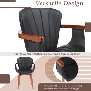 Set di 2 Sedie da Pranzo Girevoli in Legno Curvato Stile Mid-Century Moderno, Sedie Decorative in Pelle PU Termopressata Nera - Product Image 5