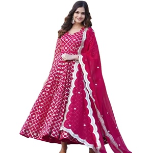 ชุดกระโปรง Anarkali จากนักออกแบบล่าสุดของ Fab Zone ชุดเดรสซารีชาวปากีสถานชั้นสูงงานปักลวดลาย - Product Image 1