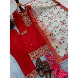 Designer Women's <b>Silk</b> Top Bottom & Dupatta Set Elegant Party Wear Look - Product Image 6