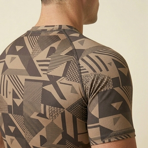 Men's Geometric Pattern Compression Shirt Short Sleeve O-Neck Quick Dry Sporty Fit Active Wear - Product Image 4
