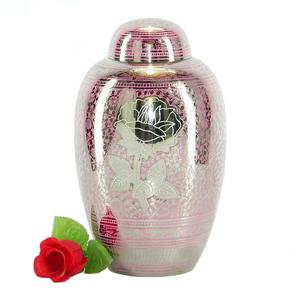 "Elegant Pink Lace & Silver Rose Metal Cremation <b>Urn</b> for Human Ashes - Handcrafted Memorial Jar with Intricate Floral Engravings - Product Image 1