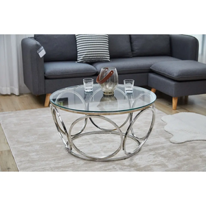 Round Tempered Glass <b>Coffee</b> <b>Table</b> with Stainless Steel <b>Circular</b> Frame Modern Luxury Living Room Furniture - Product Image 4