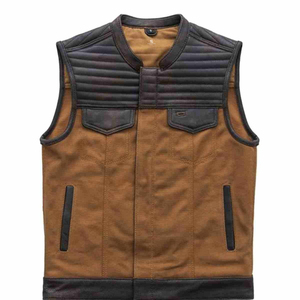 Men's Premium <b>Leather</b> Biker Vest Wholesale Adults Custom OEM ODM Motorcycle <b>Sleeveless</b> <b>Jacket</b> Casual Outerwear - Product Image 1