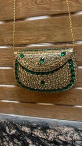 Handmade Beaded Clutch <b>Purse</b> With <b>Green</b> Gemstone Embellishment Gold Chain Strap Fashion Designer Mosaic Handbag For Women Party - Product Image 5