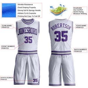 Maillots de basket-ball personnalisés TriPro Sports blancs et violets, uniforme d'équipe par sublimation, kit sportif sans manches pour l'entraînement en club, unisexe - Product Image 3