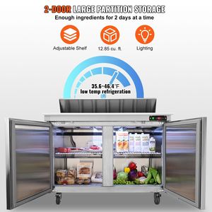 Attrezzatura di refrigerazione da cucina commerciale 48 \ "in acciaio inox refrigerato Food Prep Station 12 padelle tagliere 2 porte - Product Image 3