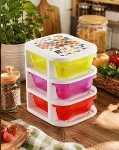 Stackable Plastic Food Containers Rectangle Three-Layer PP Material for Kitchen <b>Storage</b> Modern Design - Product Image 2