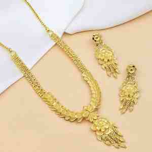 Ensemble Collier et Boucles d'Oreilles pour Femme en Laiton Plaqué Or Micro 14K 18K 24K, Motif Floral Tendance, Chaîne Maille Forçat, Idéal Mariage et Fête, Vente en Gros - Product Image 1