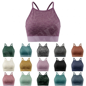 Custom Own Brand Logo Printed Seamless Sports Bra Breathable Yoga Fitness Crop Top Shockproof <b>Running</b> Gym Workout <b>Padded</b> Bra - Product Image 1