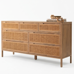 Commode Aruna en teck massif à 9 tiroirs, design élégant, écologique et durable, rangement autonome pour chambre et salon modernes - Product Image 2