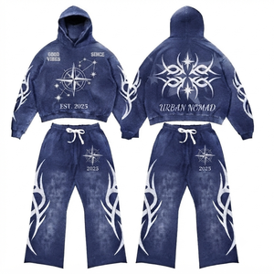 Conjunto Deportivo Y2K Vintage Lavado, Sudadera con Capucha Oversize y Pantalones Deportivos, Diseño Tribal Cyber Sigilism, Ropa Deportiva Urbana - Product Image 1