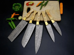 LEGACY BLADES Professional Damascus Chef <b>Knife</b> <b>Set</b> 5-Piece Wooden Handle Handmade Razor <b>Sharp</b> Ambidextrous Sustainable <b>Knives</b> - Product Image 1
