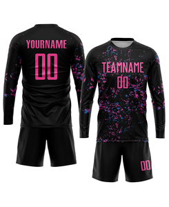 Camiseta de Fútbol Sublimada Personalizada para Hombre, Manga Larga, Negra, Rosa, Azul, Nombre del Equipo, Número, Absorbe la Humedad, Unisex, Ajuste Atlético para Adultos - Product Image 1