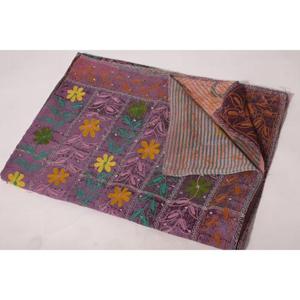 ผ้าห่มปักลายอินเดียทำมือ Lavinas ผ้าปูที่นอนลายดอกไม้สไตล์วินเทจ ผ้าคลุมเตียงโบโฮ ผ้าห่มอเนกประสงค์สำหรับทุกฤดู - Product Image 5