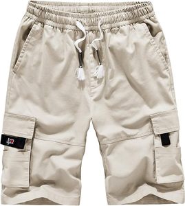 Shorts cargo pour homme, couleur unie, taille élastique, respirant, en toile, avec poches, style décontracté - Product Image 1