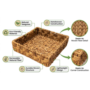 AG Elements Handwoven Natural Seagrass <b>Square</b> Decorative Storage Tray <b>Basket</b> 12 Inch Eco Friendly Organizer Home Hotel Retail - Product Image 2