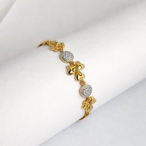 18ct Gold Floral Crystal Link Bracelet for Women Elegant Luxury Chain Jewelry Wedding Party Daily Wear Adjustable Gift - Product Image 1