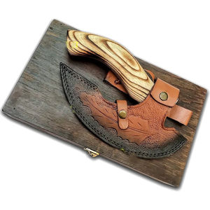 Burraq Hache à pizza artisanale en acier au carbone, manche en bois de rose, étui en cuir, lame de 9 pouces, pour bricolage, usage industriel, camping, Fête des Pères - Product Image 2