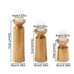 Juego de 3 Portavelas Artesanales de Madera, Decoración Rústica para el Hogar, Estilo Granja, Forma Redonda - Product Image 4