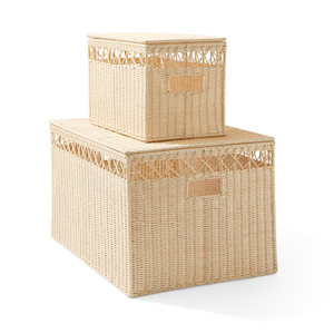 Juego de Cestas de Almacenamiento de Ratán Tejidas a Mano con Tapa, Diseño Apilable, Cesta Organizadora Ecológica, Venta al por Mayor, Suministro de Fábrica OEM - Product Image 1